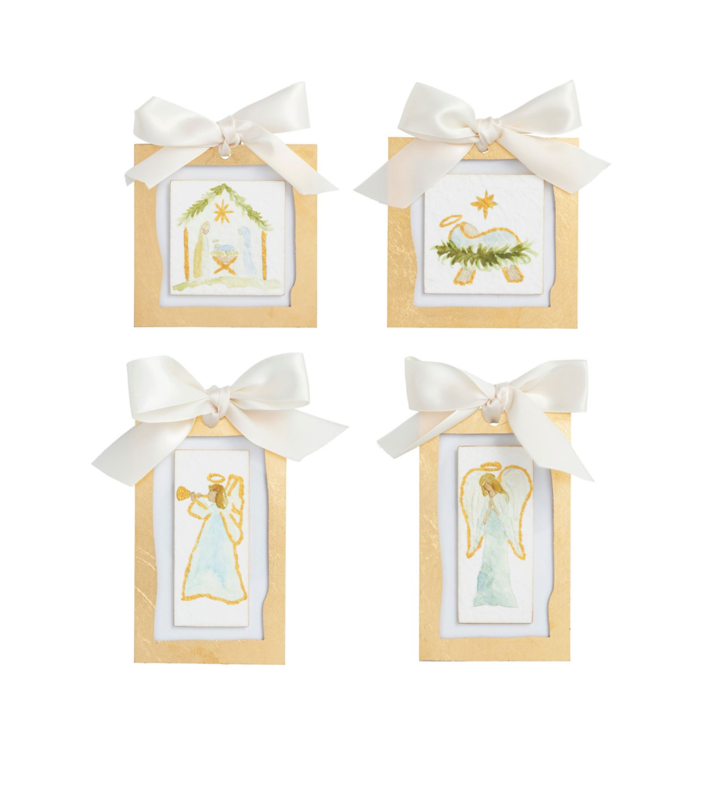 Gold Framed Nativity & Angel Christmas Ornaments- 4 styles