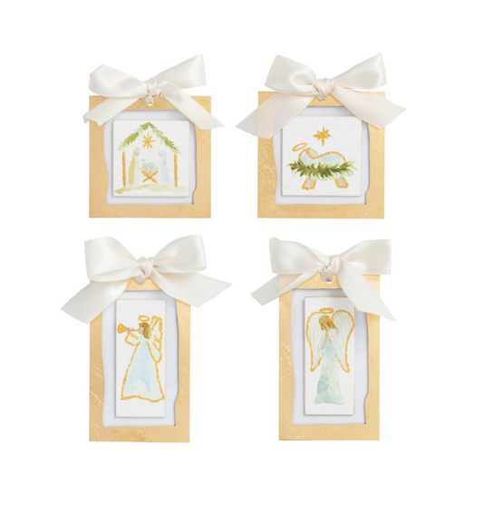 Gold Framed Nativity & Angel Christmas Ornaments- 4 styles