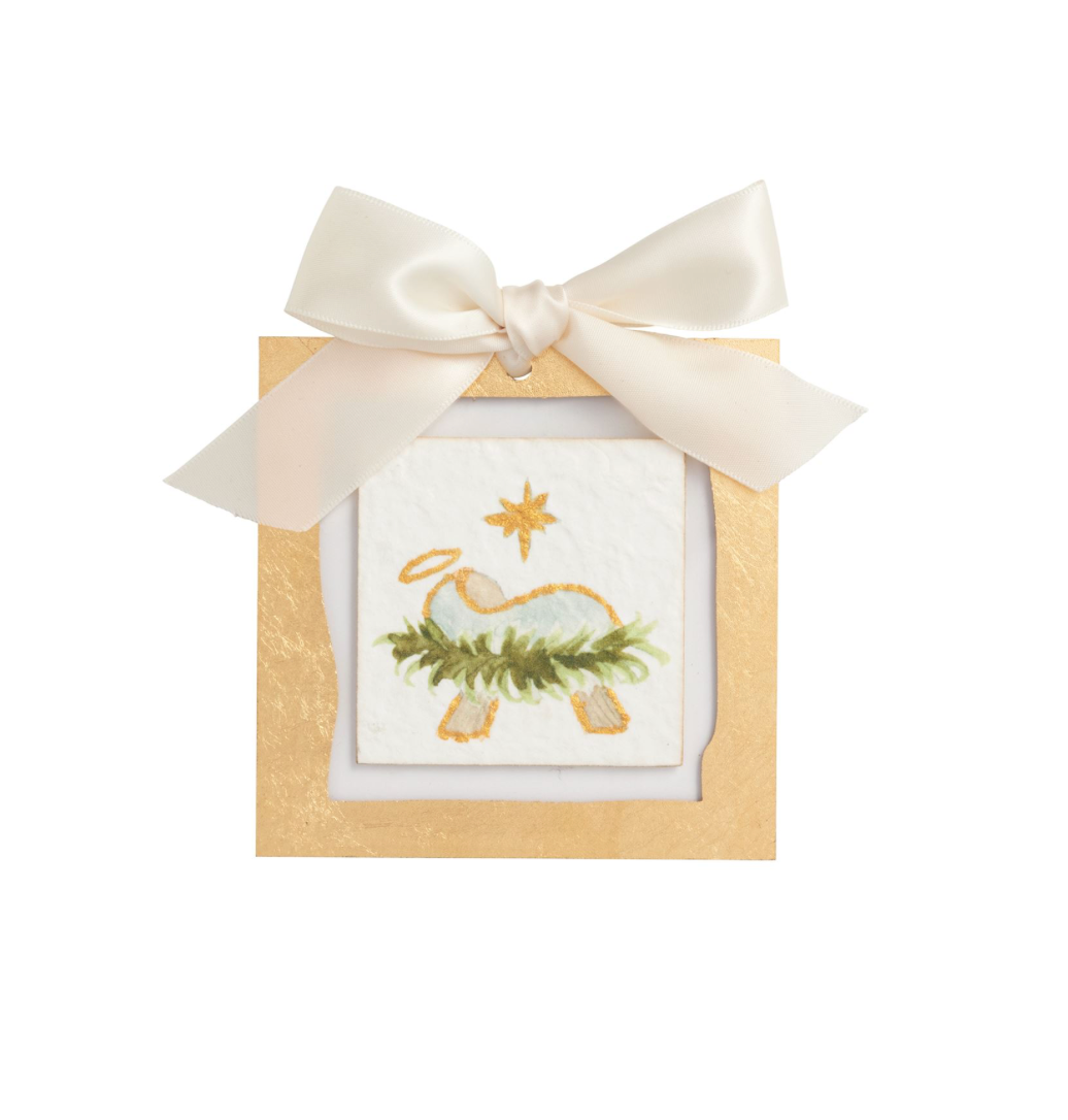 Gold Framed Nativity & Angel Christmas Ornaments- 4 styles