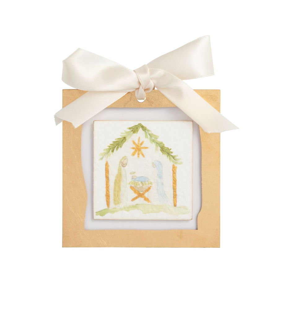 Gold Framed Nativity & Angel Christmas Ornaments- 4 styles