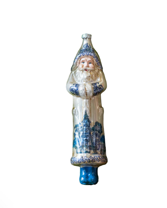 Cream & Blue Santa Ornament