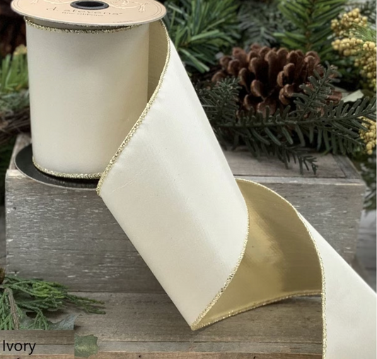 vory & Gold Reversible Taffeta Ribbon