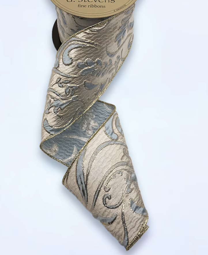 Dusty Blue & Gold Floral Jacquard Ribbon