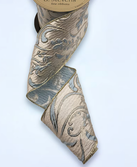 Dusty Blue & Gold Floral Jacquard Ribbon