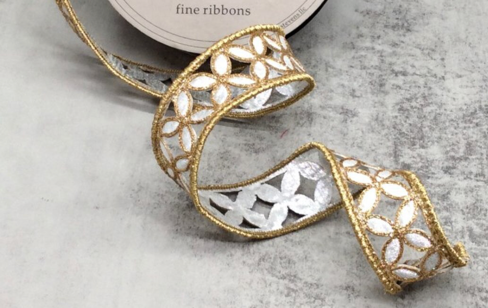 Silver & Gold Metallic Floral Ribbon