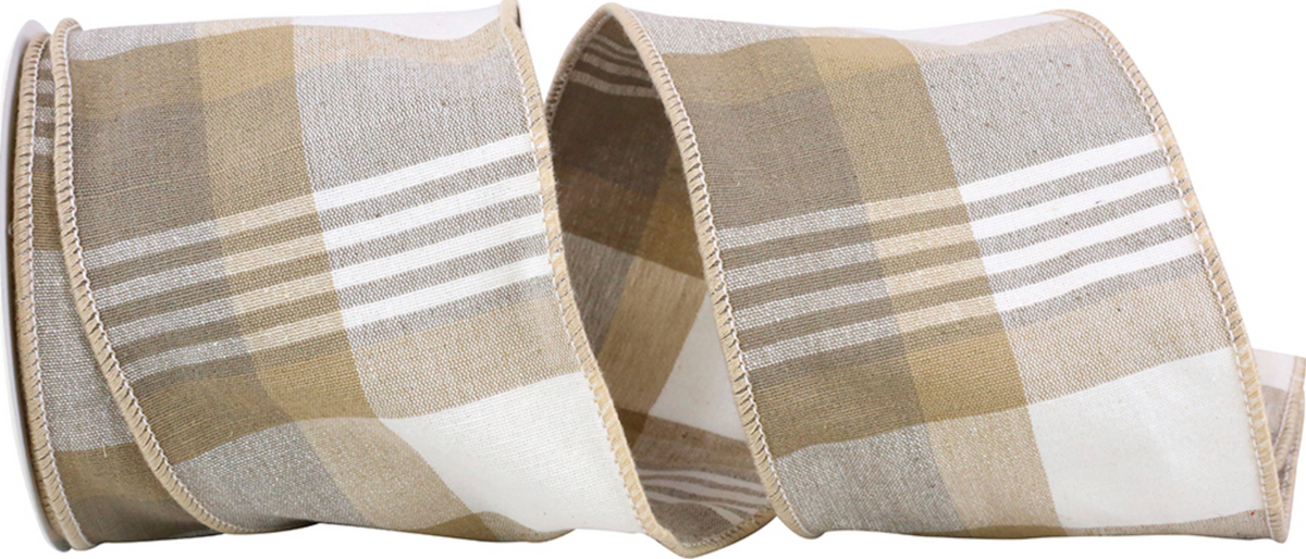 Sand & Ivory Plaid Wired Ribbon