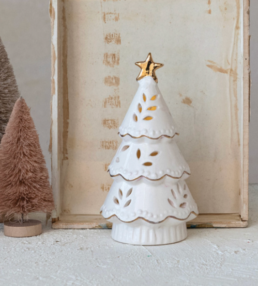 STONEWARE LED CHRISTMAS TREE W/ GOLD STAR