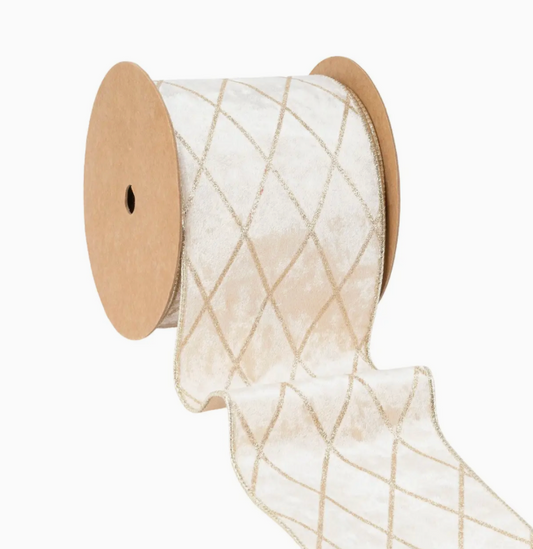 4" Wired Velvet Ribbon | Champagne with Glittered Diamond