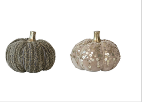Handmade Cotton Velvet, Sequin/Bouclé & Aluminum Pumpkin, 2 Styles