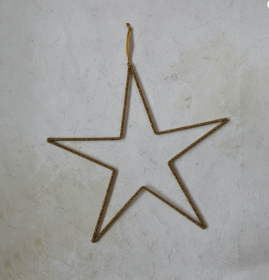 Hanging Metal & Glass Bead Star w/ Cotton Velvet Ribbon