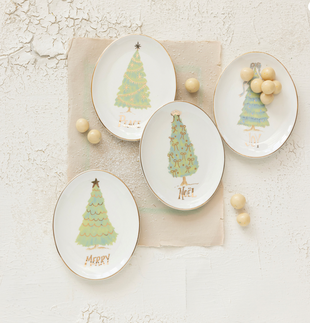 Oval Stoneware Dish with Christmas Tree, Word, 4 Styles
