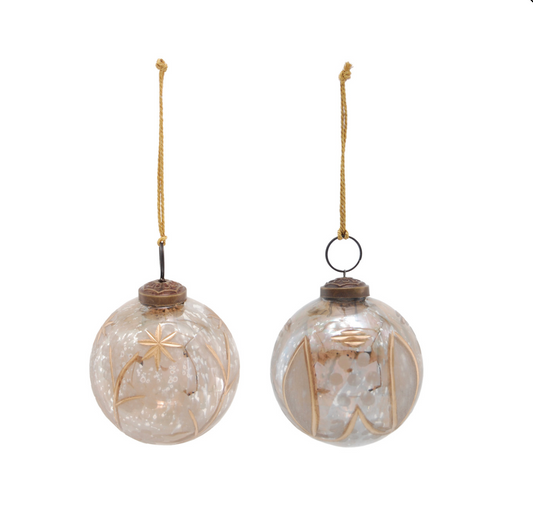 3" Etched Mercury Glass Ball Ornament with Design, 2 Styles