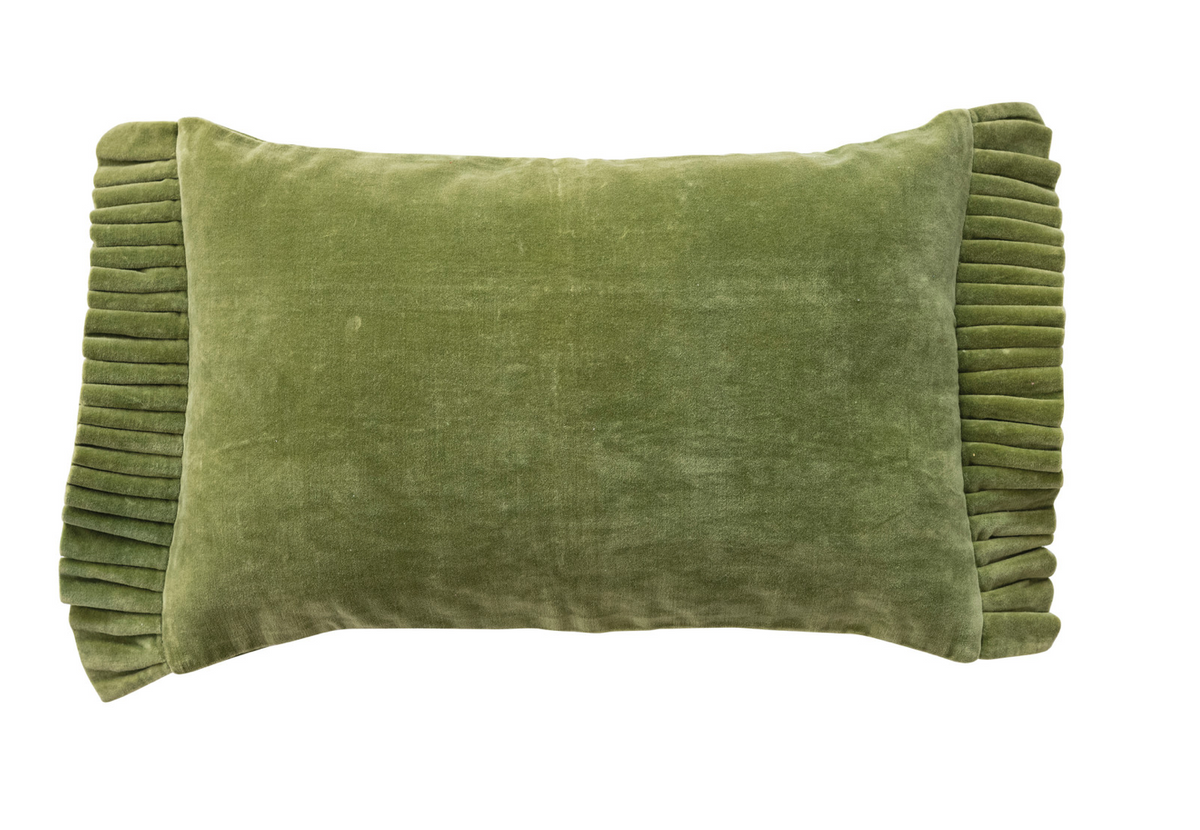 Velvet Lumbar Pillow with Ruffle Trim, Green