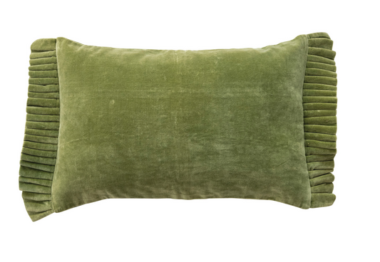 Velvet Lumbar Pillow with Ruffle Trim, Green
