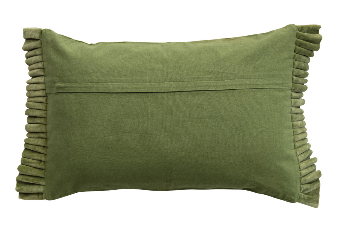 Velvet Lumbar Pillow with Ruffle Trim, Green