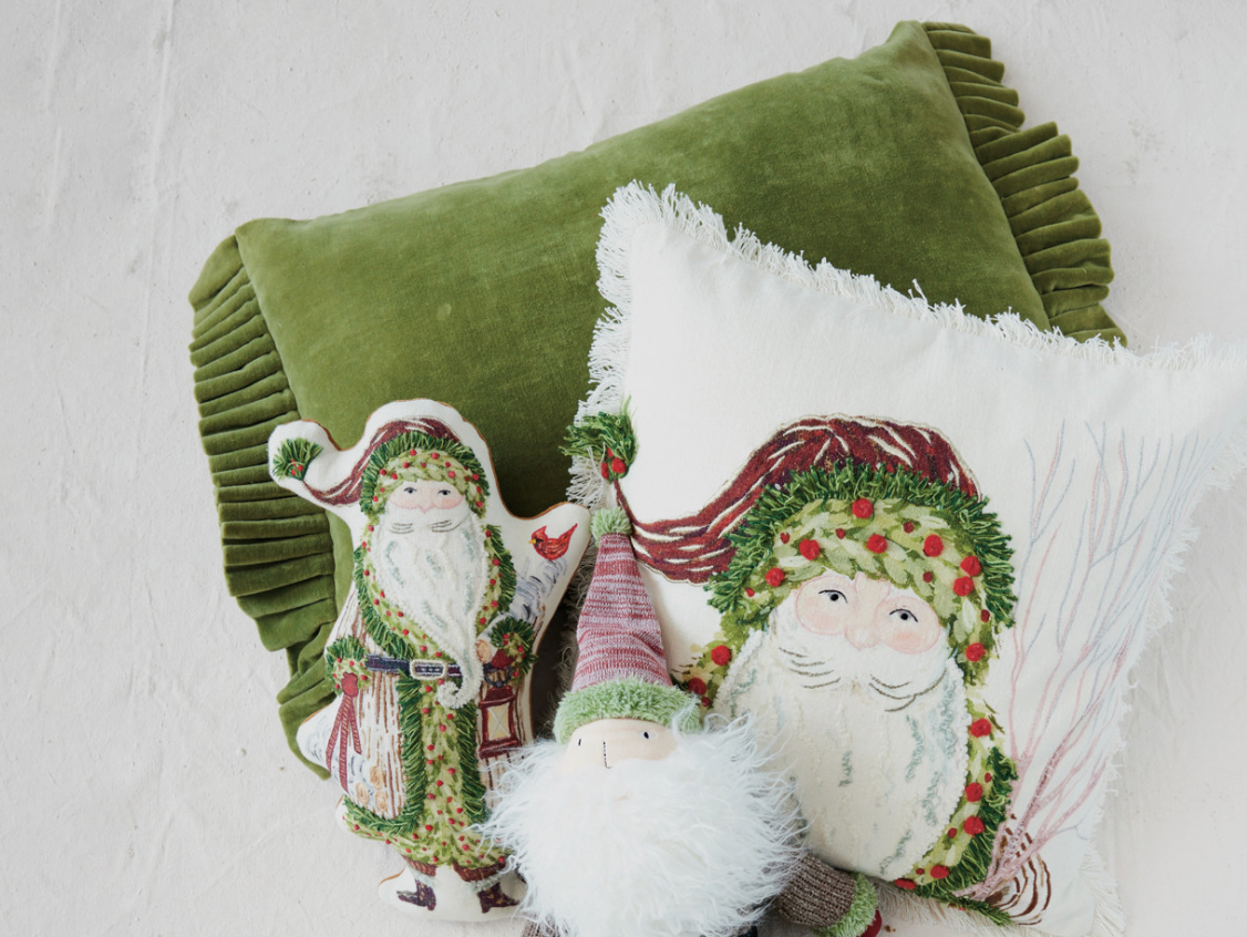 Velvet Lumbar Pillow with Ruffle Trim, Green