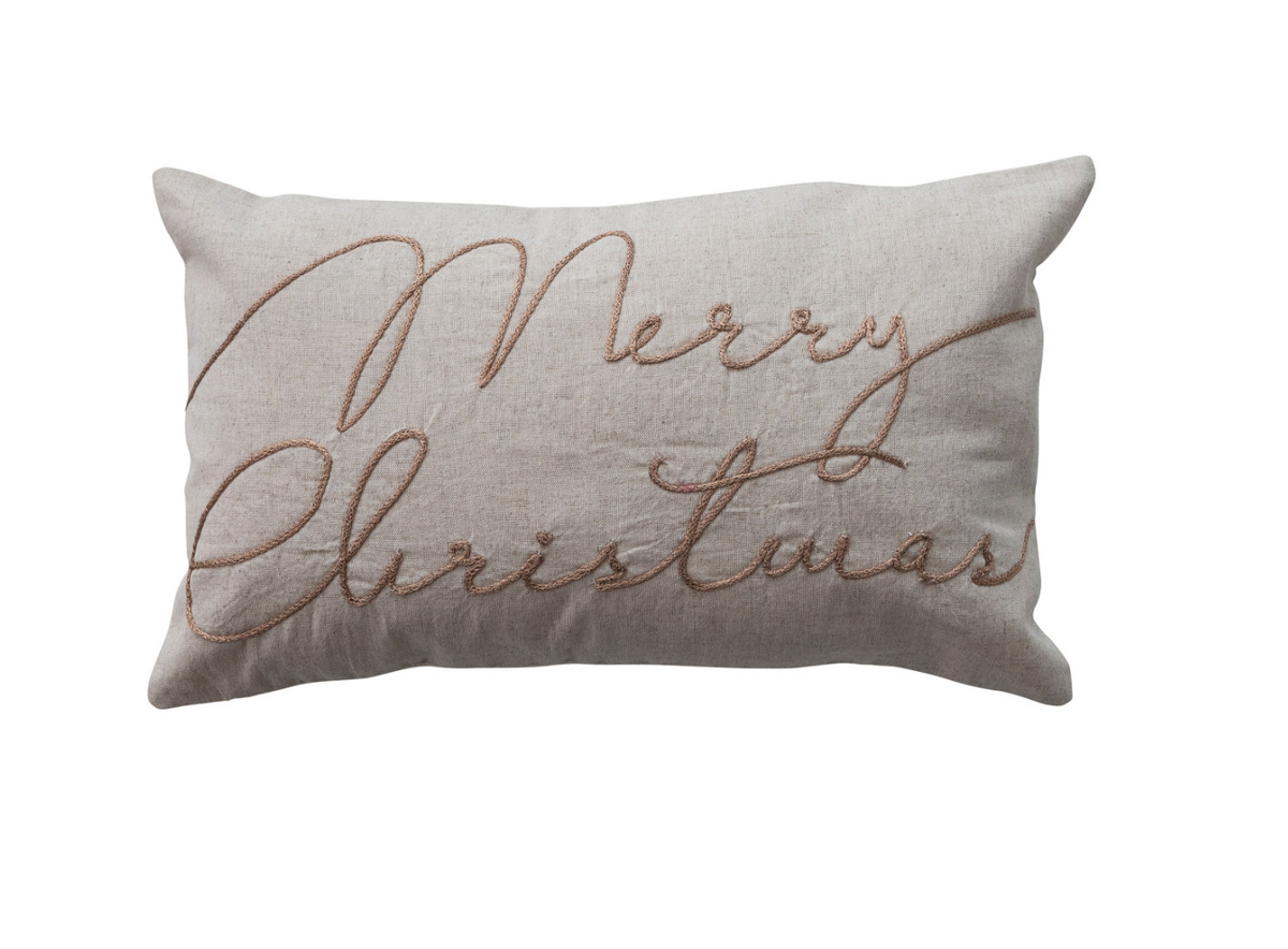 Merry Christmas Embroidered Lumbar Pillow