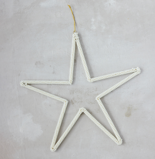 Oversized Metal & Faux Pearl Beaded Star Ornament
