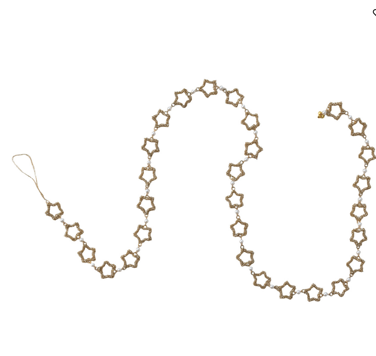 Metal & Glass Beaded Star Garland with Faux Pearls, Gold Finish