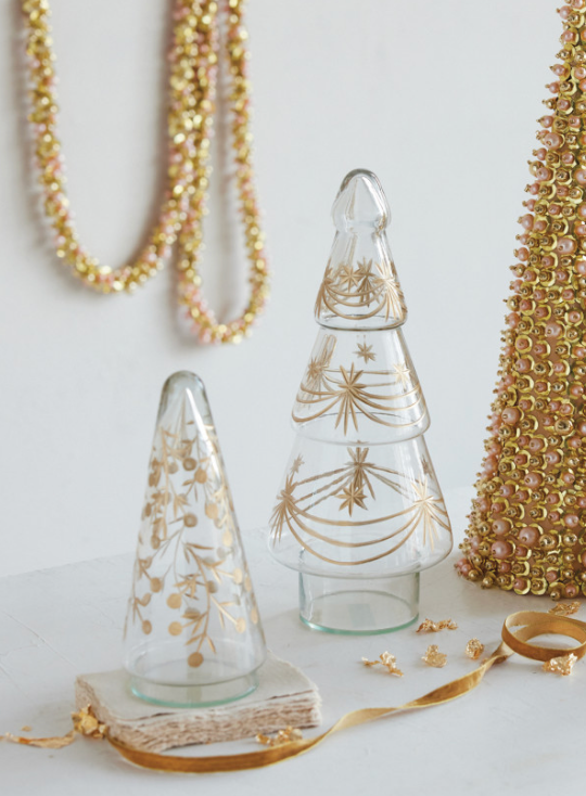 Hand-Blown Etched Glass Tree with Design