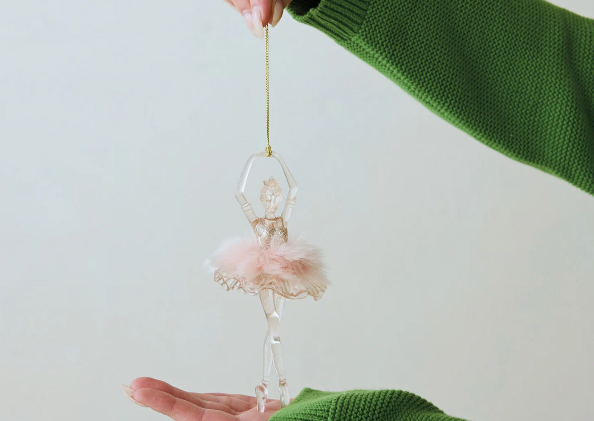 Acrylic Ballerina Ornament with Feathers & Glitter