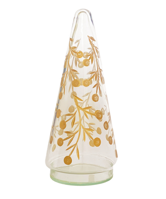 Hand-Blown Etched Glass Tree – Gold Botanical Design