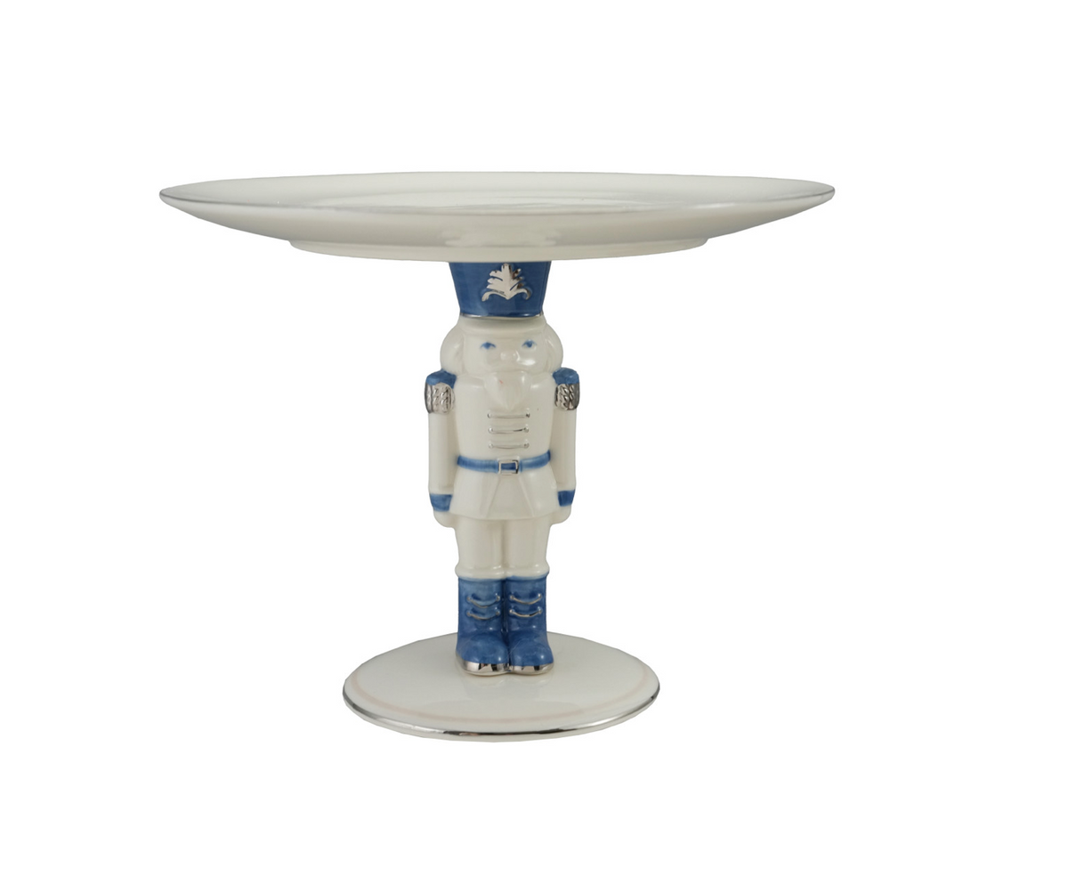 Blue & White Nutcracker Pedestal Cake Stand