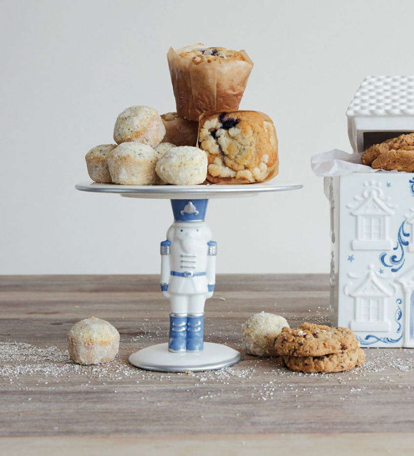 Blue & White Nutcracker Pedestal Cake Stand