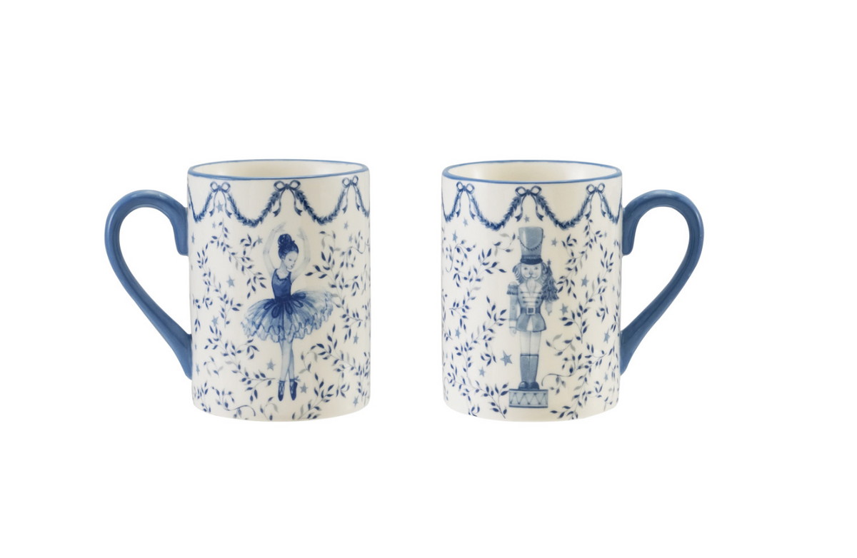 Blue & White Ballerina & Nutcracker Christmas Mug | 12 oz.