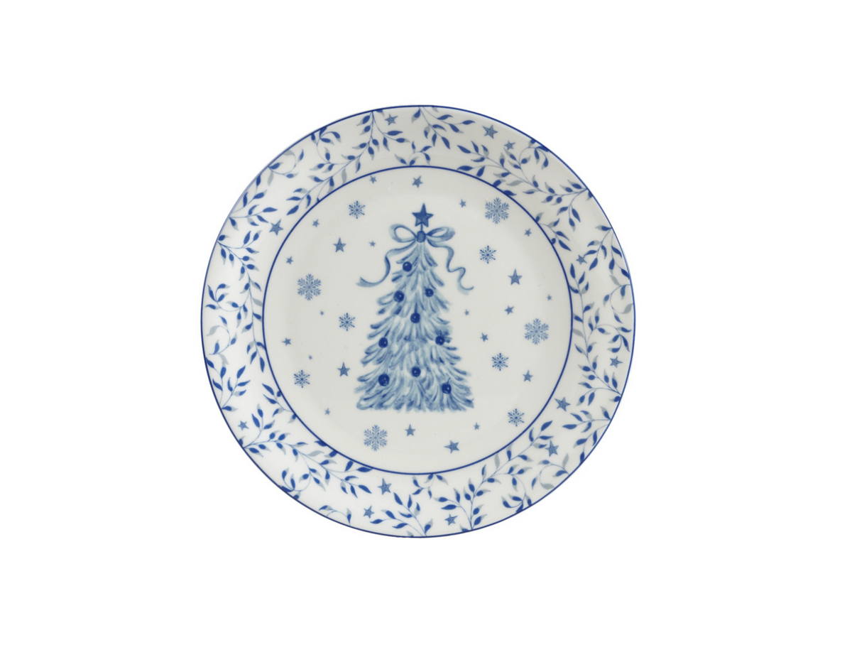 Blue & White Christmas Tree Stoneware Plate | 8"