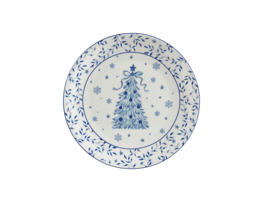 Blue & White Christmas Tree Stoneware Plate | 8"