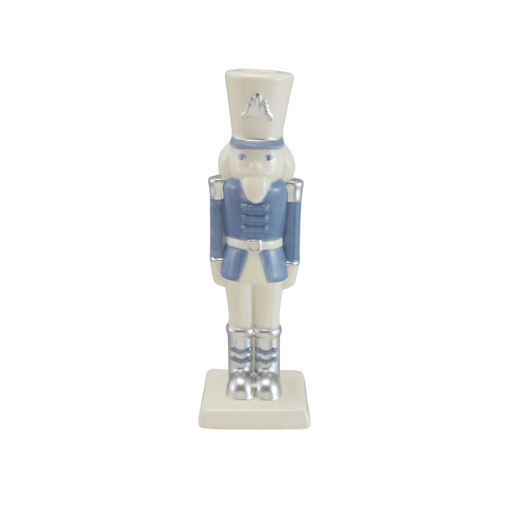 Blue & White Nutcracker Ceramic Taper Candle Holder | 10.25"