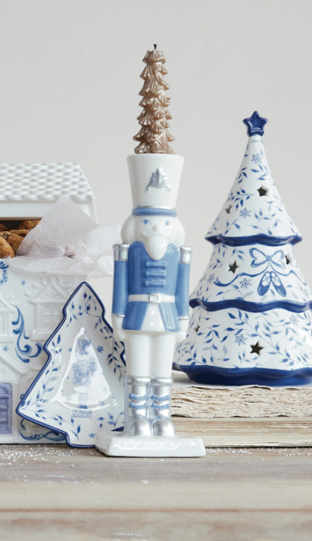 Blue & White Nutcracker Ceramic Taper Candle Holder | 10.25"