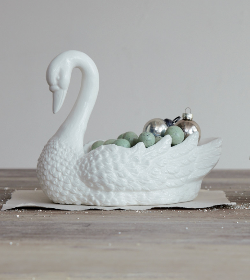 White Stoneware Swan Decorative Dish