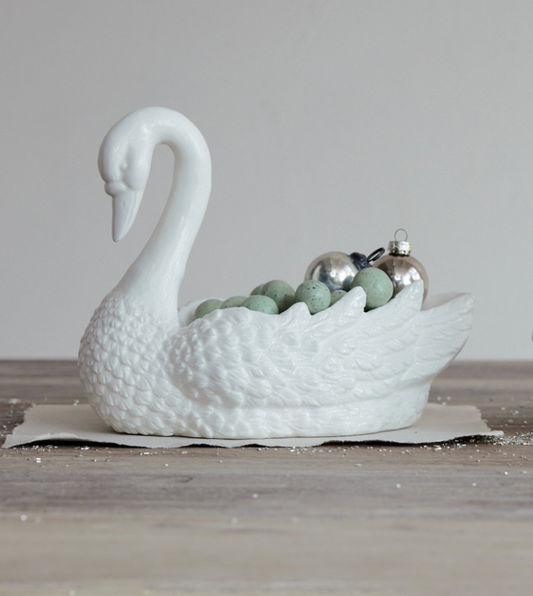White Stoneware Swan Decorative Dish