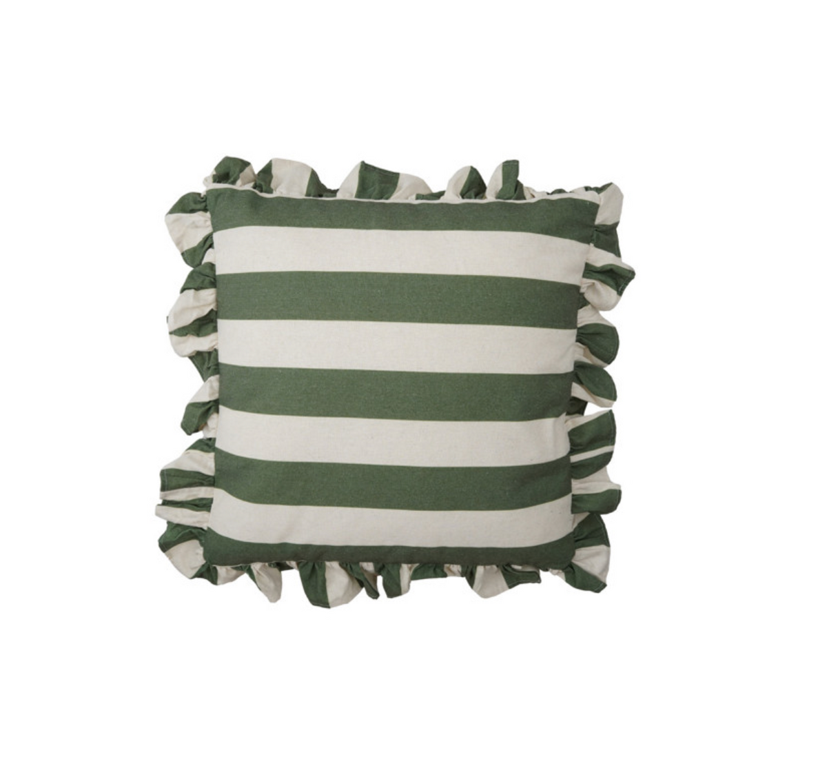 Green & Natural Striped Ruffle Throw Pillow