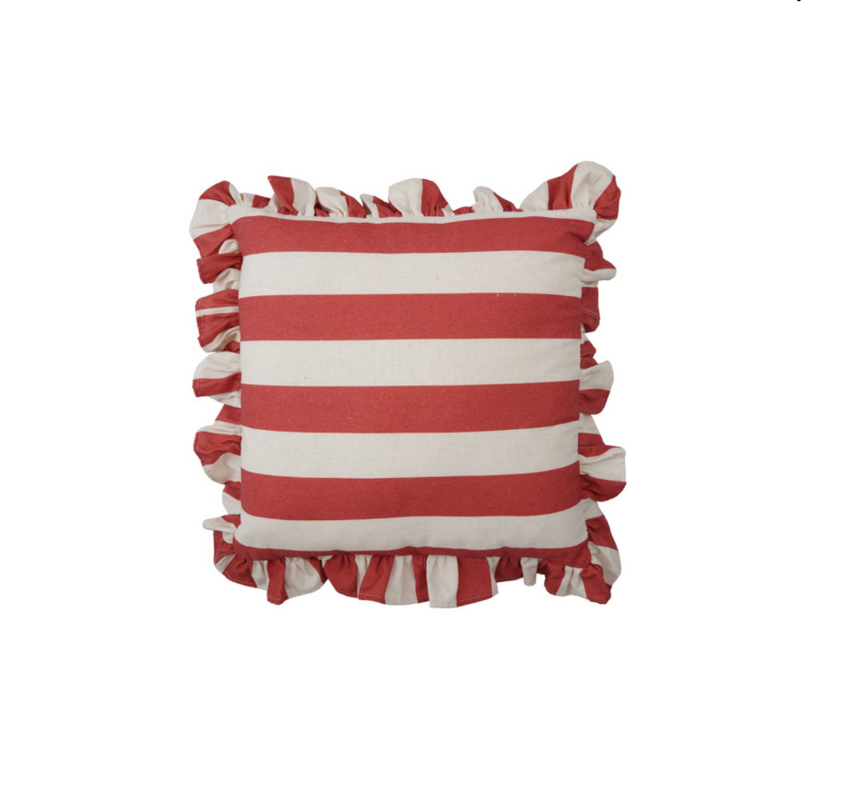 Red & Natural Striped Ruffle Throw Pillow