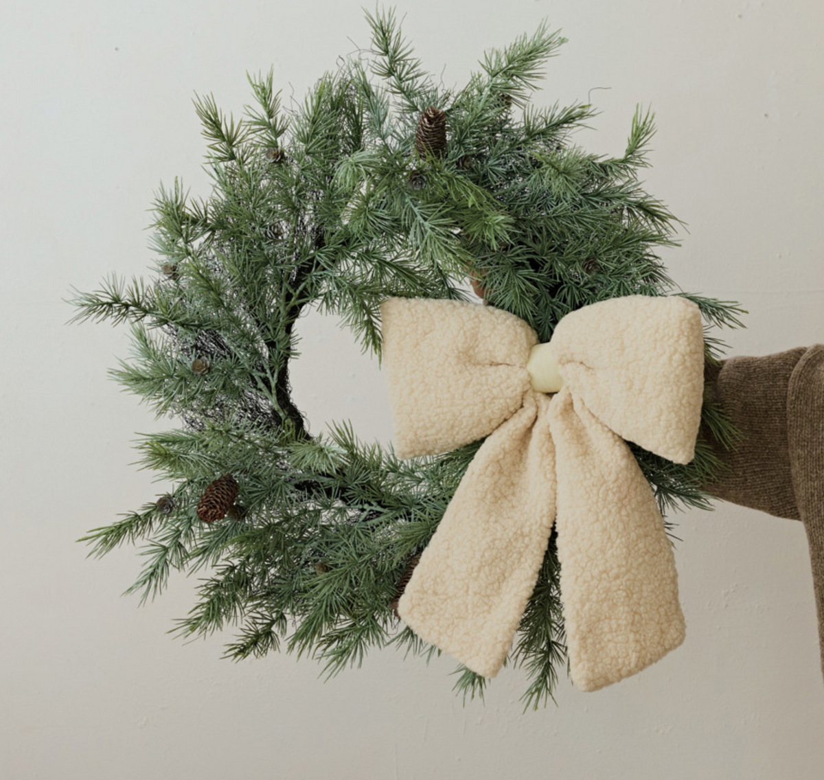 Cream Faux Sherpa Clip-On Bow