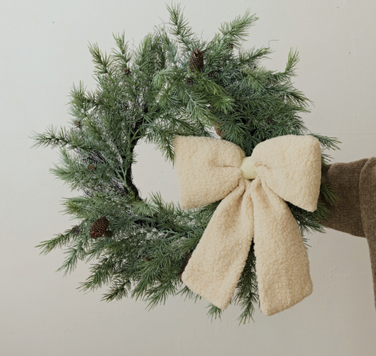 Cream Faux Sherpa Clip-On Bow