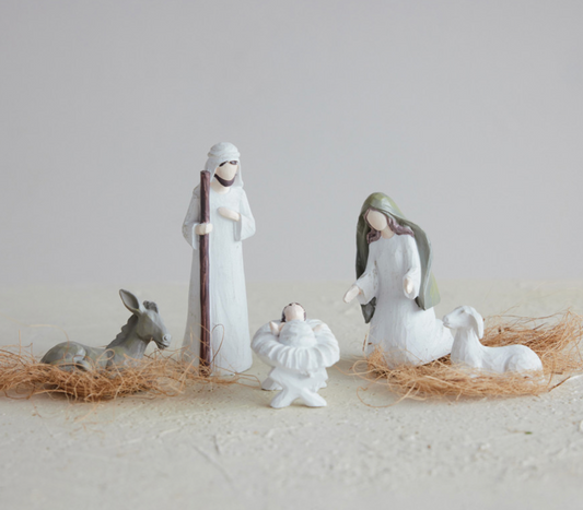 Holy Family with Donkey & Sheep, Set of 5