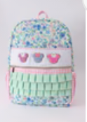 Blue Floral Character French Knot Ruffle Backpack