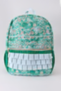 Green floral ruffle backpack