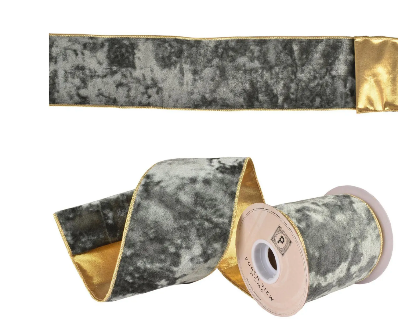 AGED CELADON VELVET WITH GOLD EDGE & REVERSE RIBBON 4"