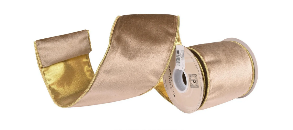 CHAMPAGNE VELVET WITH GOLD EDGE & REVERSE RIBBON 4"