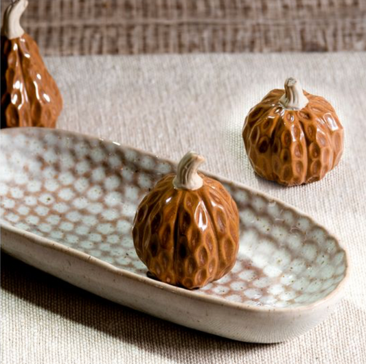 Textured Mini Pumpkin & Gourd Figurines – Brown