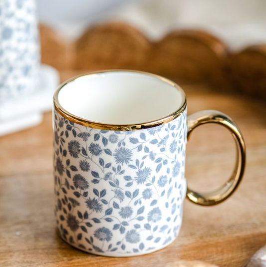 GOLD ACCENT TINY FLOWER MUG