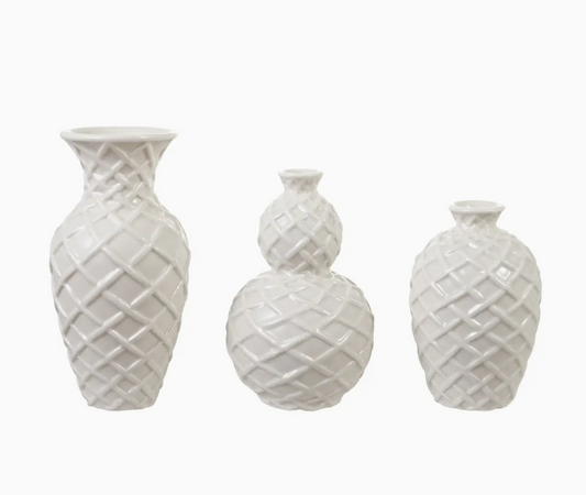 Stoneware Basket Weave Vase, White - 3 styles