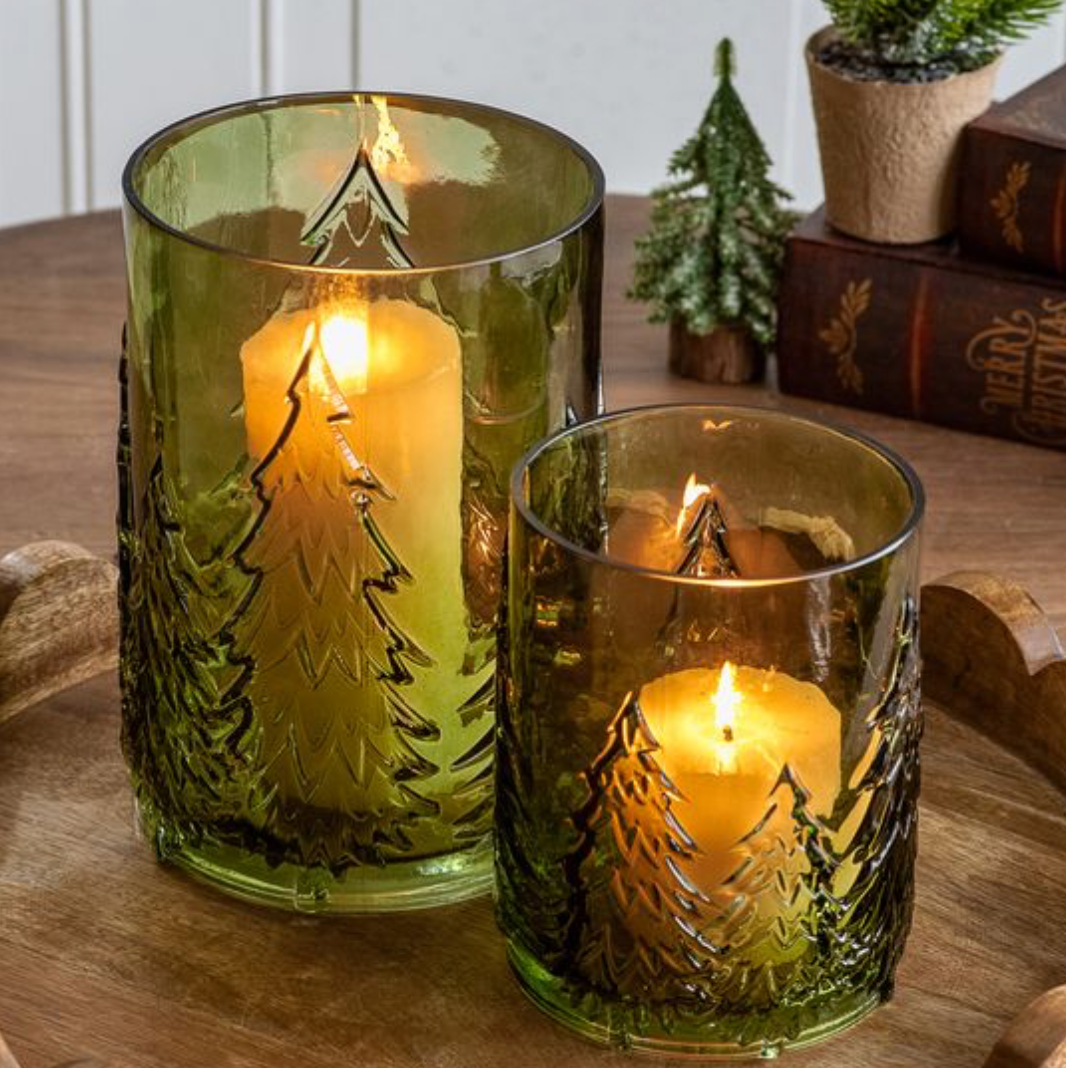 GREEN GLASS TREE CANDLE HOLDER