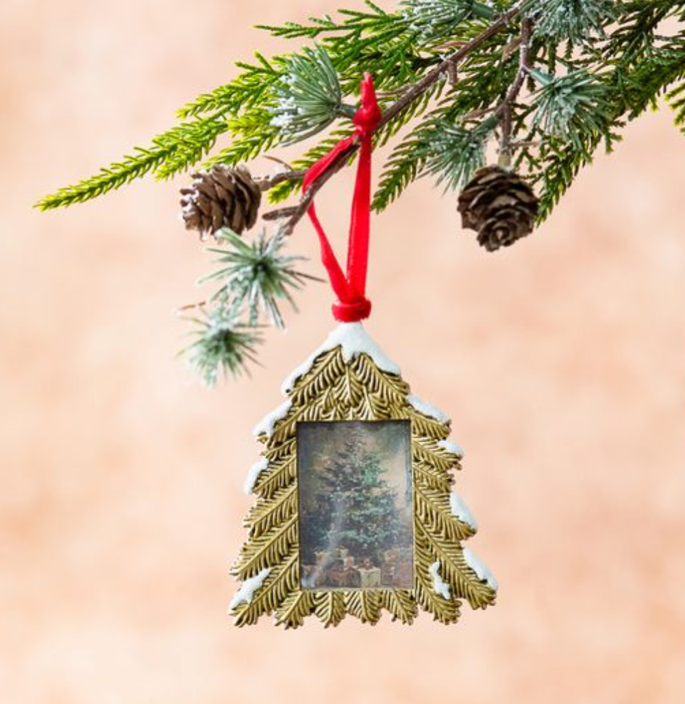 Snowy Gold Tree Frame Ornament