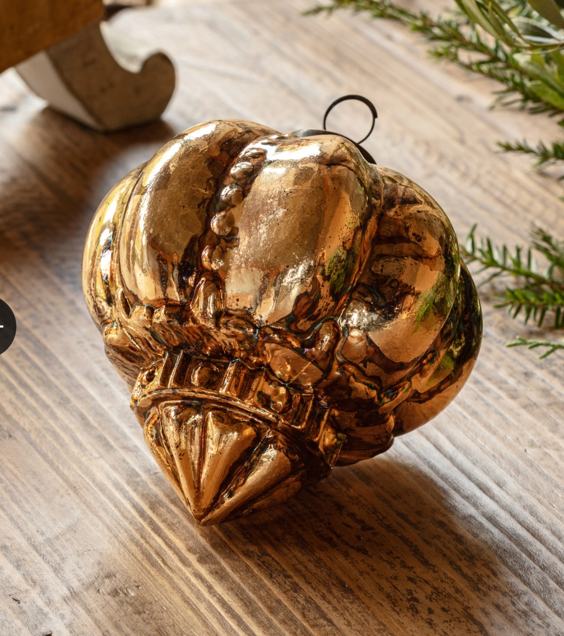 REGAL BEADED ANTIQUE GOLD GLASS 5" ORNAMENT
